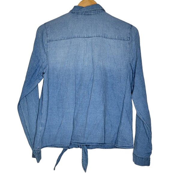 J. Jill Denim NEW Small Chambray Button Down Tie Women's Long Sleeve Top - Picture 3 of 5